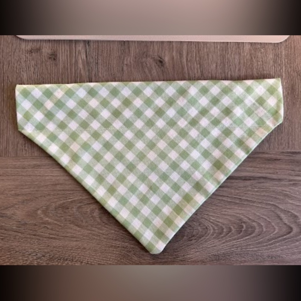 Green and white gingham dog bandana